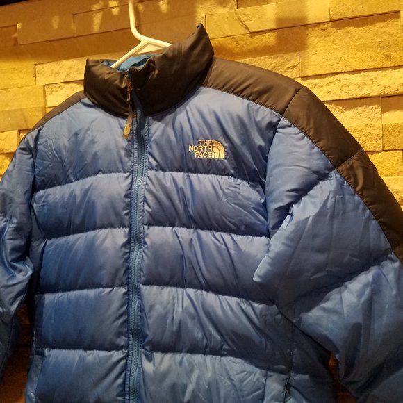 North Face Mens Small Blue Puffer Jacket Goose Down Winter Heavy Coat Ski Black - Picture 2 of 5